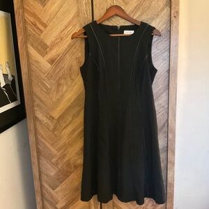 Black Faux Leather Piping Dress Calvin Klein